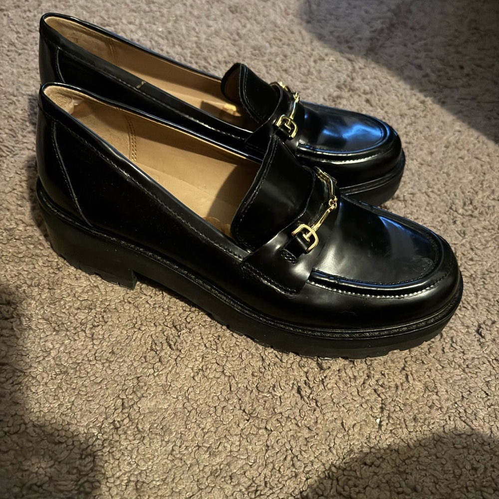 Sam Edelman Lea Platform Loafer- Black Loafers with Gold Accent